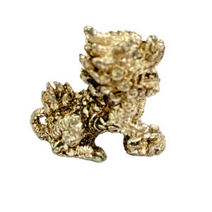 Silver Metal Foo Dog Figures (2) Asian Oriental Guardian Figurine Miniature Size